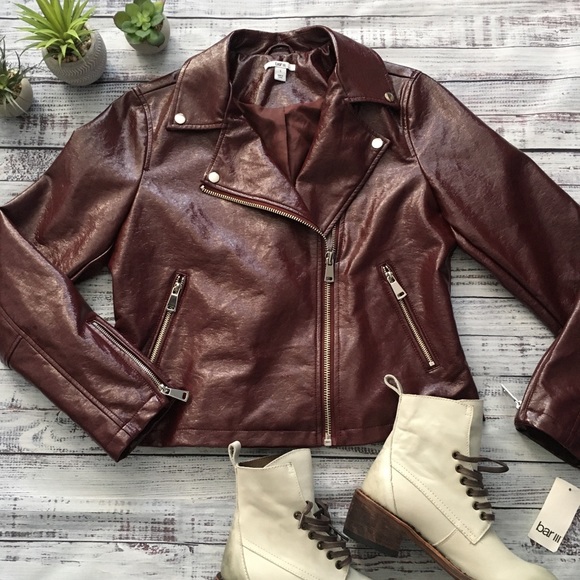 Bar III Jackets & Blazers - Patent Faux Leather Moto Jacket
